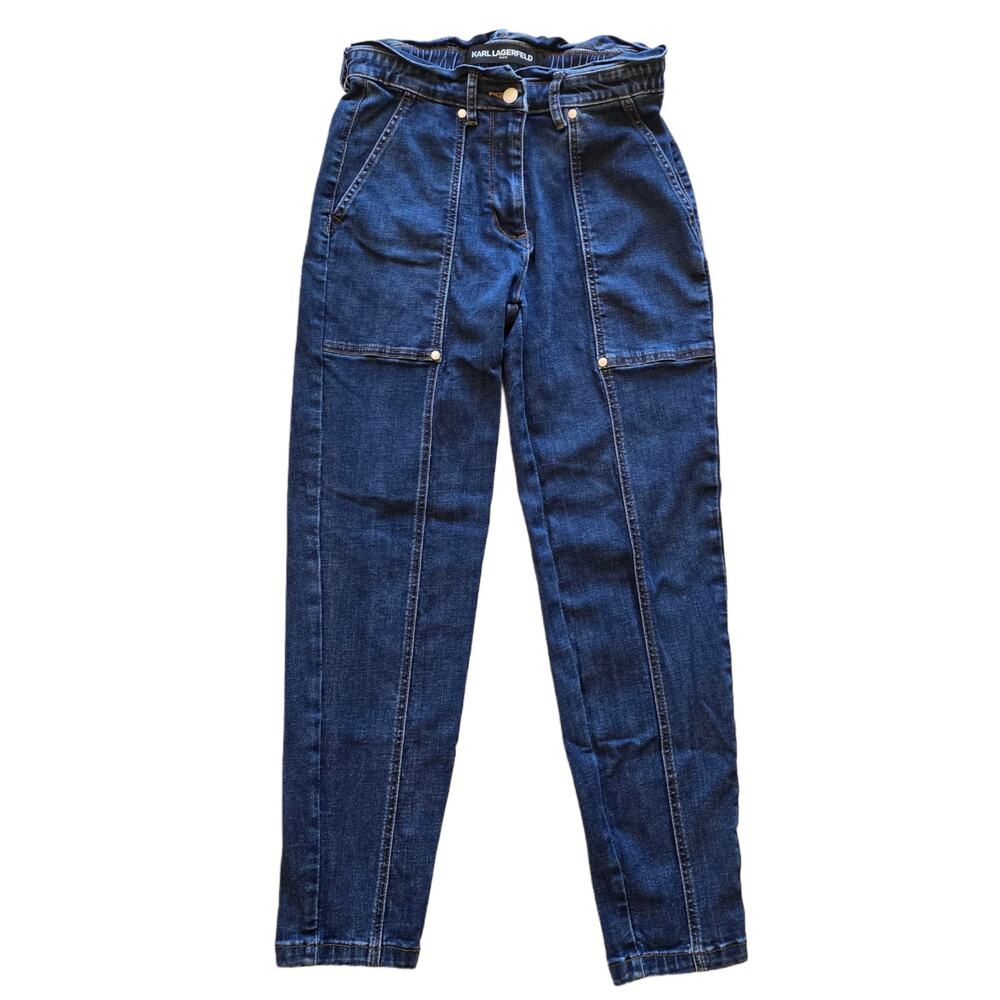Karl Lagerfeld Paris Paperbag Jeans Size 2 Dark Wash Stretch Denim
